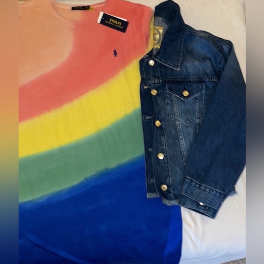🎉HP🎉New! Polo Ralph Lauren Cotton Tie Dye Rainbow Ombre TShirt Dress Womens XL - Picture 12 of 14